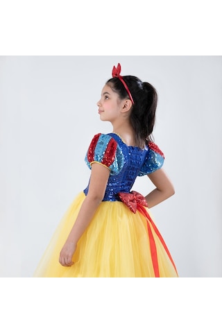Masho Kids Pamuk Prenses Kostümü - Karpuz Kollu -kurdalyeli Kostüm - Tarlatanlı Tül Saten Payetli Kostüm Karışık