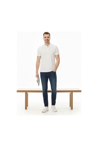 Barlashive Erkek Polo Yaka Düğmeli Pike Kumaş Tişört Regular Fit Kısa Kol T-shirt - Beyaz Çok Renkli