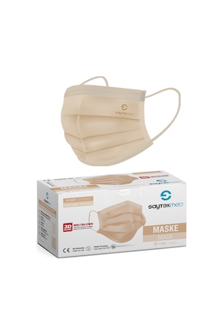 Saytekmed Meltblown Filtreli Yassı İpli 3 Katlı Bej Maske 1 Kutu 50 Adet