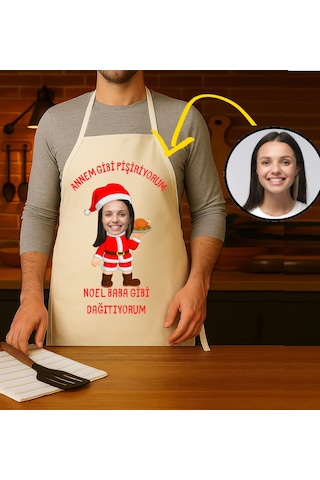 Kişiye Özel Karikatür Fotoğraflı Mutfak Önlüğü Noel Baba Gibi Dağıtıyorum Çok Renkli
