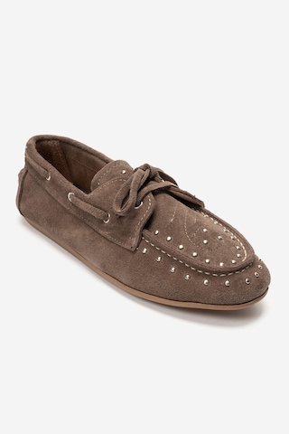 Luvishoes Cuesta Vizon Süet Hakiki Deri Troklu Bağcıklı Kadın Loafer Ayakkabı