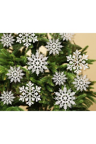 Ruicoo Noel Dekorasyonu: Beyaz Plastik Parlak Kar Taneleri, Gül Altın Rengi, 36 Adet, Ağaç Dekoru, Ev Dekoru