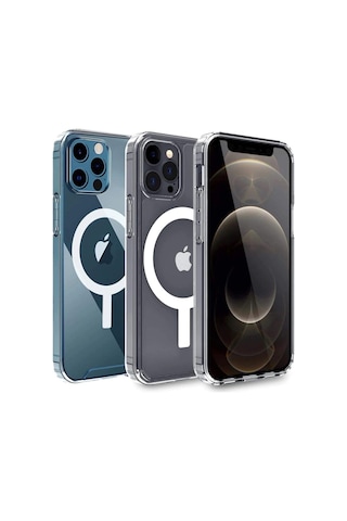 Apple Iphone 12 Pro Max Ile Uyumlu Kılıf Magsafe Wireless Şarj Destekli Şeffaf Magnetic Crystal Case R17562:
