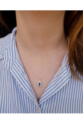 925 Ayar Gümüş Damla Model Nazar Boncuklu Gümüş Kolye