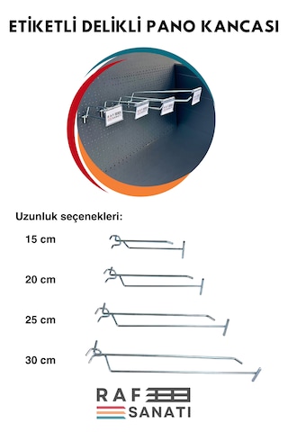 Etiketli Delikli Pano Kancası 30 Cm 25 Adet Tel Askı Kancası Delikli Panel Raf Askısı Fon Kancası Etiketli Metalik