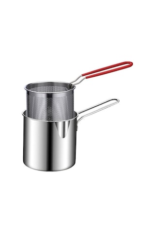 Didadodo 304 Paslanmaz Çelik Süzgeçli Tava Mutfak Yardımcısı F Tempura Fritöz Tava Gümüş