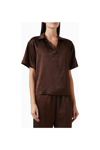 Asceno Modena Ipek Wool Satin Bluz Dark Brown Zarif & Rahat Kahverengi