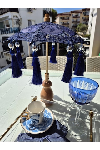 Masaüstü Lacivert Dantelli Dekoratif Sunum Bali Şemsiyesi