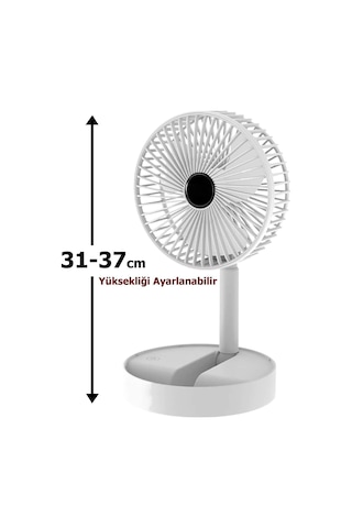 Yüksekliği Ayarlanabilir 31cm - 37 Cm Taşınabilir Masaüstü Mini Usb Fan Şarj Edilebilir Telefon Tutuculu 3 Kademe