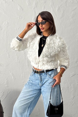 Verymoda Gül Süzüneli Fermuarlı Mont Krem