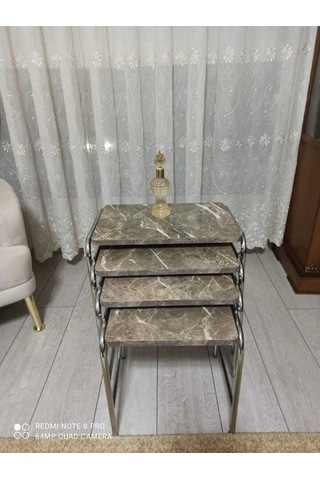 Zigon Sehpa Nikelaj Kaplama Metal Ayaklı Gri Mermer Desen (540935854)