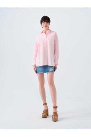 Oversize Fit Kadın Gömlek U.kol Pembe