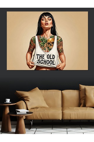 The Old School Dövmeli Kadın Dekoratif Kanvas - Mdf Ahşap Tablo