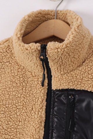 Monox Çocuk Lastik Manşetli Fermuarlı Unisex Kuzu Wellsoft Peluş Ceket Kahve