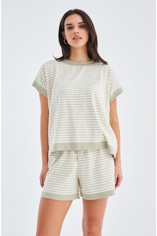 Peraluna Vera Blouse & Shorts Pamuklu Yazlık Kadın Triko Şort Tak Ekru