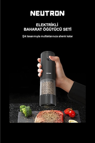 Neutron Ntl-pg-33d Pilli Tuz Ve Baharat Öğütücü Değirmen İkili Set Siyah