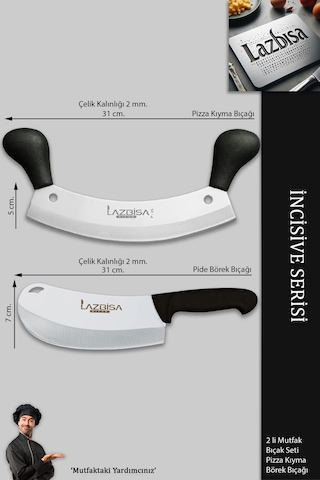 Lazbisa Mft-472 İncisive Serisi Pizza Salata Börek Pide Bıçağı Kıyma Bıçağı 2 Li Set Günlük Kullanım