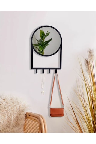 Metal Askılı Dekoratif Duvar Aynası Siyah