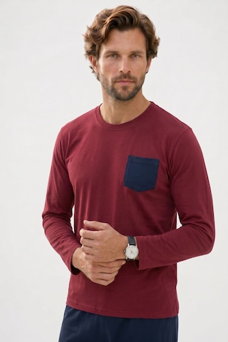Tudors Erkek Standart Fit Rahat Kesim Uzun Kollu Pamuklu Bordo Lacivert Pijama Takımı-51176