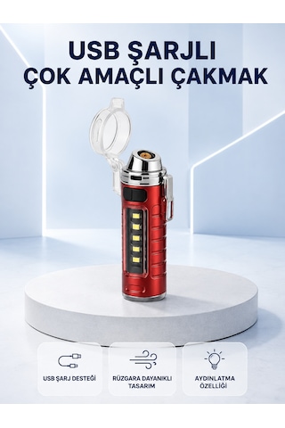 Usb Şarjlı Rüzgar Geçirmez Elektrikli Çakmak El Fenerli A