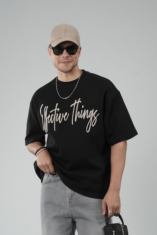 King-Brich Oversize Kalıp Effective Things Yazılı Basic Tişört Siyah