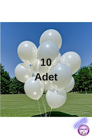 10 Adet 12 İnç Metalik Balon Helyum Uyumlu Parlak Lateks Parti & Organizasyon Balonu Beyaz