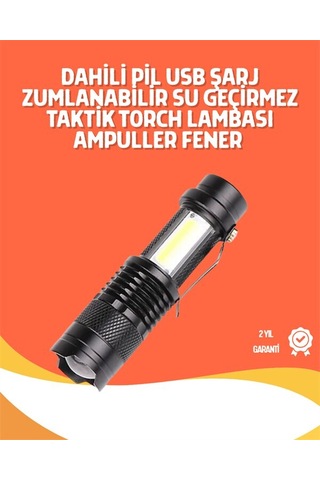 Şarjlı Led El Feneri - 14500 Pil Dahil 4 Işık Modu Mini Boy Diğer