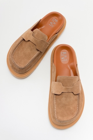 Luvishoes Laven Toprak Süet Hakiki Deri Kadın Terlik Toprak
