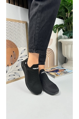 Günlük Unisex Sneaker Slip-on Nefes Alabilen Hafif Yürüyüş Bağcıksız Esnek Spor Ayakkabı 041f Siyah