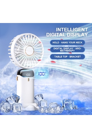 Fosenze Yeşil Mini Portatif Fan - Led Ekranlı, 5 Hız Seviyesi, 90 Derece Katlanabilir, Telefon Tutucu Ve Askı İpili İç Li-poly Batarya