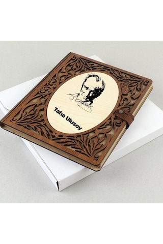 Atatürk Tasarımlı Kişiye Özel Ahşap Defter - İsme Özel Kahve
