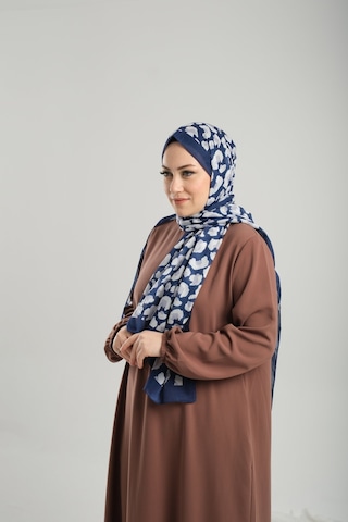 Giverny Saks Mavisi Desenli Şal Kesik Elyaf Pamuksu Leopar Dijital Baskılı 202125 24 Saks Mavisi