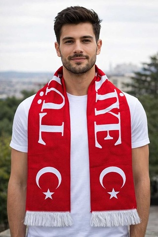Türk Bayraklı Dokuma Atkı Kırmızı