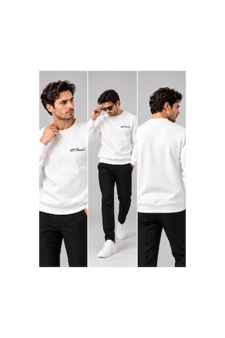 Hk Premium Sweatshirt Bisiklet Yaka Hk Premium Logolu Erkek Basic Beyaz