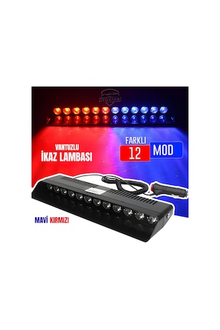 S12 Vantuzlu İkaz Lambası 12 Modlu Mavi Kırmızı Led Acil Uyarı Işığı