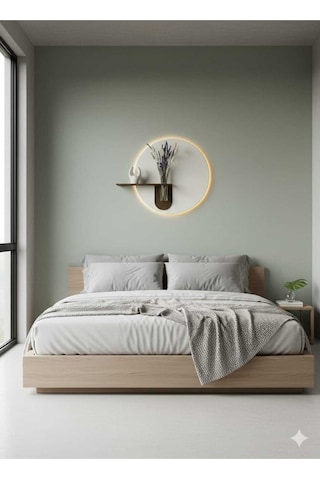 Orkide Ahşap Pilli Ledli İskandinav Tarzı Salon Duvar Rafı Modern Çiçeklik 40 X 75 Cm Paris Grisi - Ahşap Ceviz