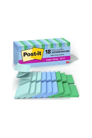 Post-it Süper Yapışkan%100 Geri Dönüştürülmüş Açılır Notlar, Oasis Koleksiyonu, 3 İnç X 3 İnç, 70 Yaprak,