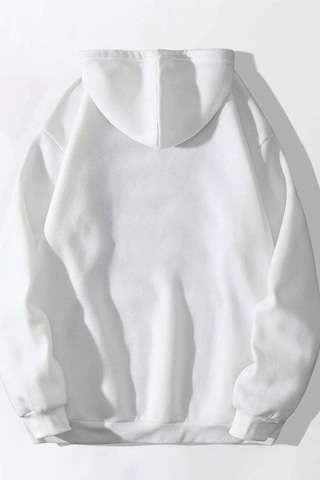 Unisex Beyaz Chicago Baskılı Oversize Kapşonlu Sweatshirt 001