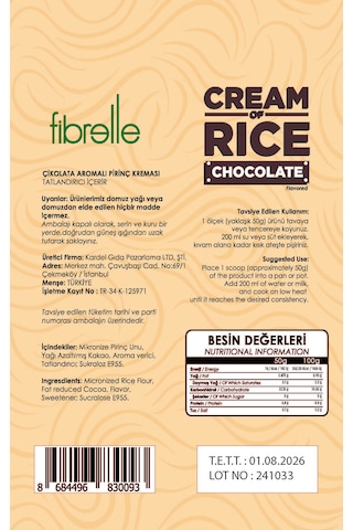 Fibrelle Rice Cream Çikolata Çikolata 1 Kg