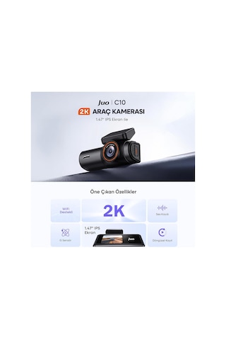 Juo C10 2k Qhd Wifi Ekranlı Araç Kamerası 140 Derece Geniş Açı Gece Görüş G-sensörlü Araç İçi Kamera