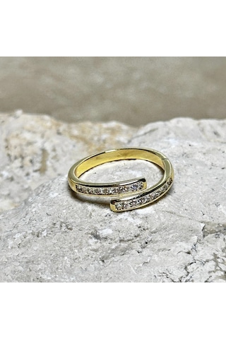 Zarif Sarmalı Zirkon Taşlı Gold Yüzük Çok Renkli