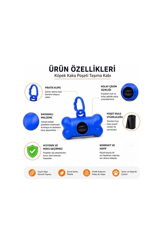 Köpek Kaka Poşeti 6 Rulo + Askılı Dispenser Kılıf, Köpek Dışkı Poşeti, Kaka Torbası, Dışkı Torbası, Poşetlik, Evcil Hayvan Yürüyüş Temizlik Aksesuarı, Karışık Renk