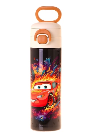 Kaukko Kids 520 Ml Yarış Arabası Baskılı Kırmızı - Siyah Erkek Çocuk Çelik Termos Matara Çift İçim Kilitli Kapak - L5402