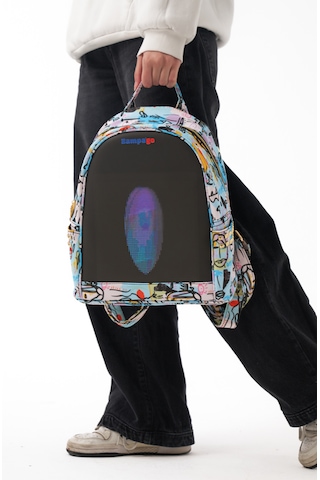Zampago Led Ekranlı Akıllı Sırt Çantası Animasyonlu Işıklı Dijital Tasarım Çanta Beyaz