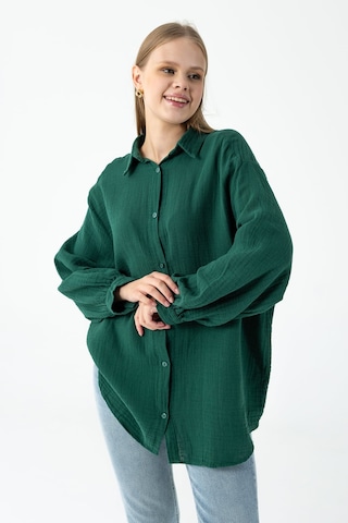 Giysa Kadın Uzun Kollu %100 Pamuklu Oversize Gömlek Yeşil - 26k 2012 Yeşil