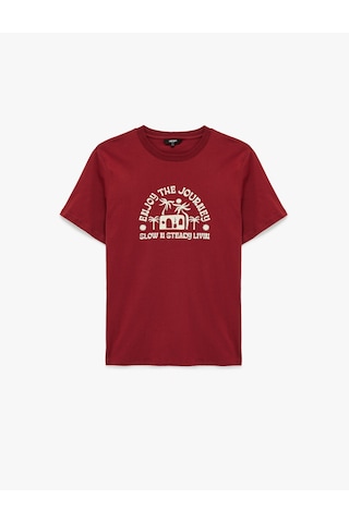 Koton Regular Fit Kısa Kollu Bisiklet Yaka Pamuklu Baskılı Tişört Bordo 6sam10012mk Bordo