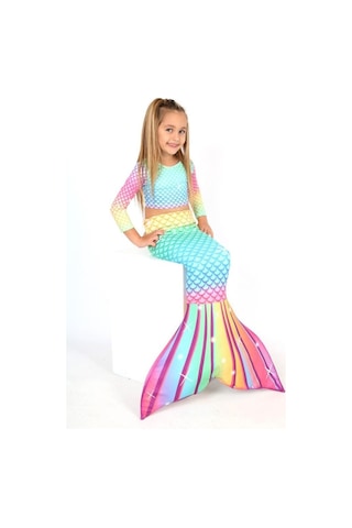 Işıltılı Deniz Kızı Kostümü 3'lü Set Kız Çocuk Kostüm Çok Renkli