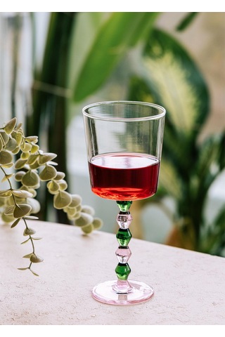 The Mia Bead Şarap Kadehi Yeşil 300 Ml Şeffaf
