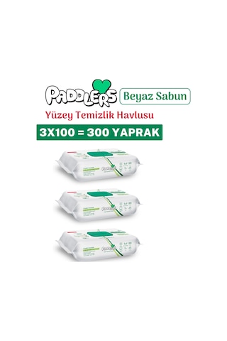Paddlers Easy Clean Beyaz Sabun Katkılı Yüzey Temizlik Havlusu 300 Yaprak (3x100)