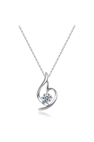 Brezza Lusso Jewelry Gümüş Zirkon Taşlı Melek Kalbi Kadın Kalp Kolye 45 CM Beyaz